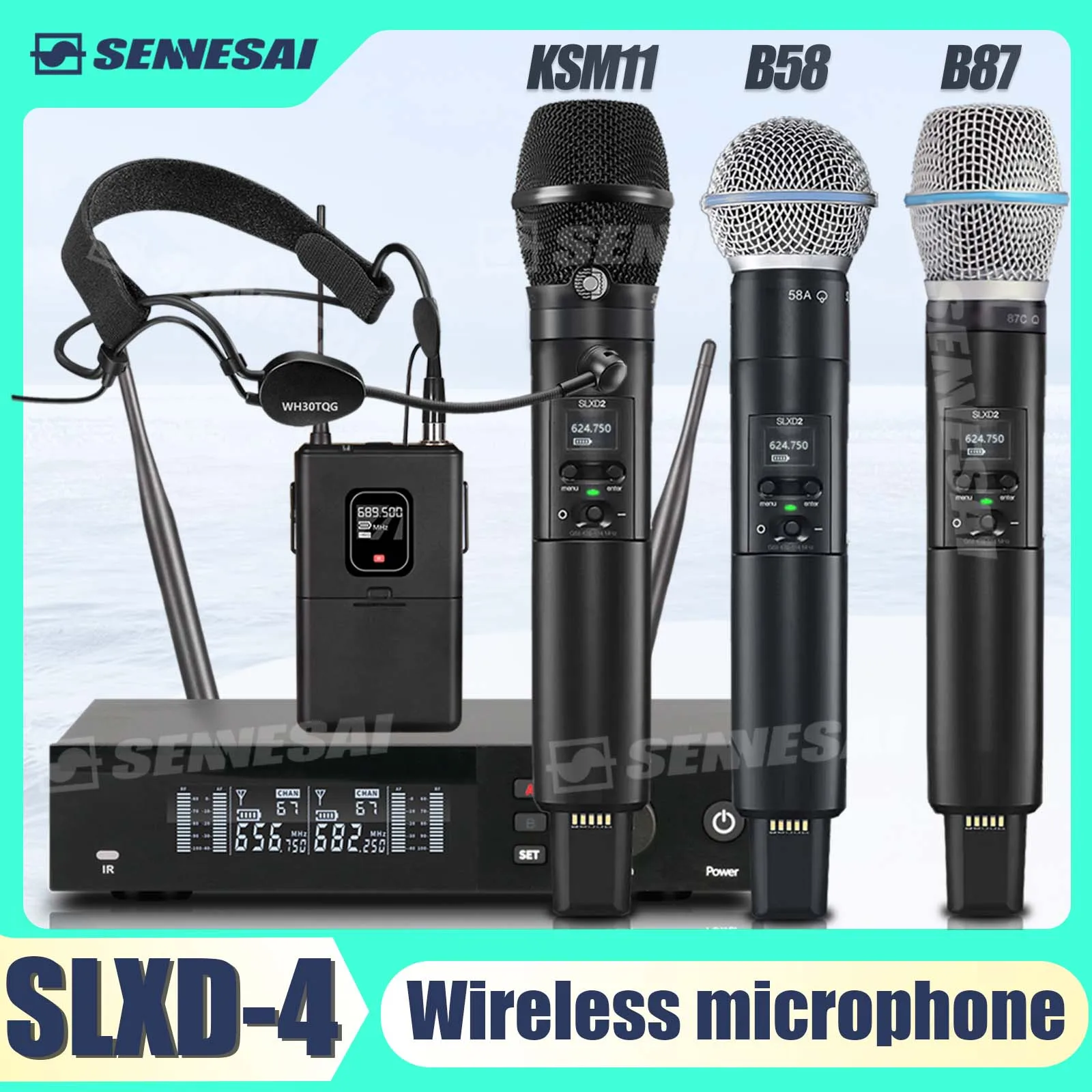 Top Quality！SLXD4 Professional Dual Wireless Microphne Stage Performance 2 Channels UHF Karaoke Metal Handheld