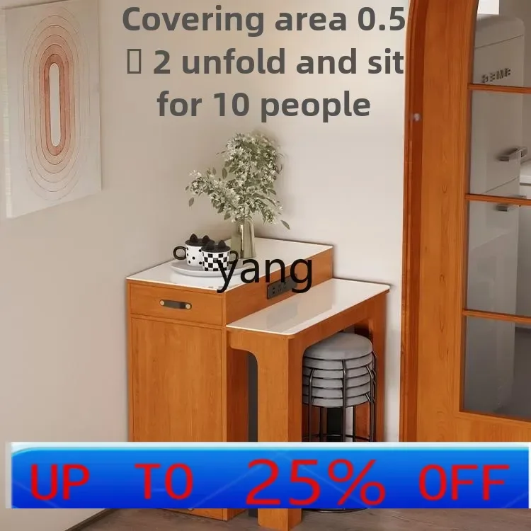 

LH rock slab dining side cabinet integrated wall folding table cherry color retractable storage