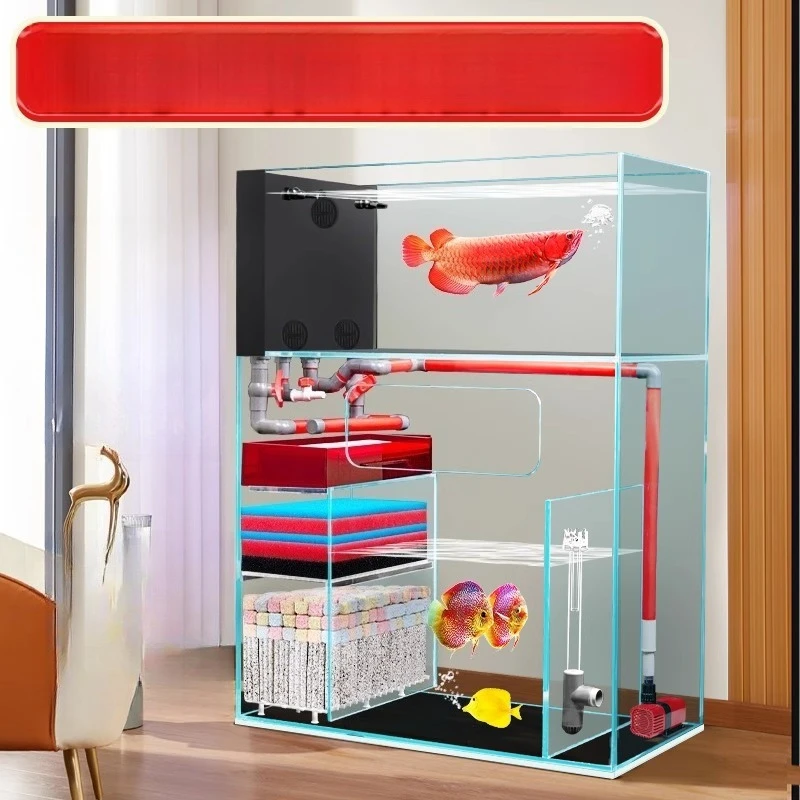 

Living room small fish tank ultra-white glass, ecological circulation golden fish tank filtration, integrated aquarium