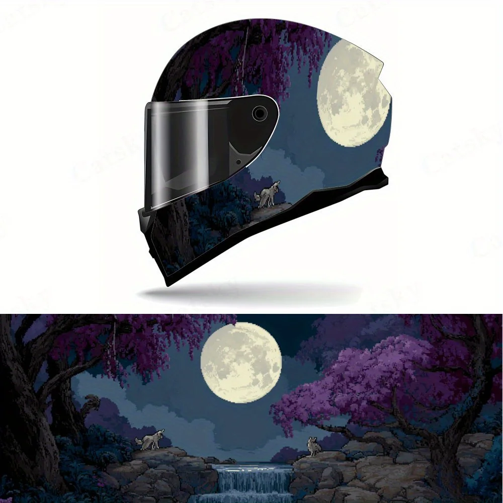 

Purple Trees & Full Moon Helmet PVC Protective Sticker, Motorcycle Helmet Exterior Decorative Accessory, Waterproof & Self-adhes