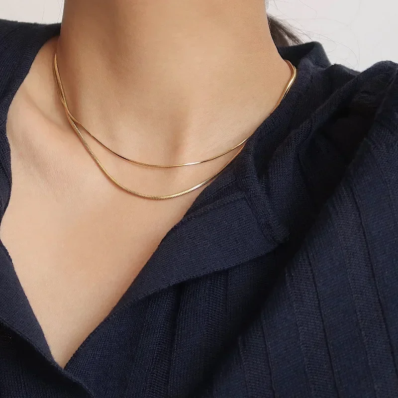 2024 New Fashion Double Layer Box Chain Snake Clavicle Chain Necklace Female Fashion Hip-hop Retro Unique Design Fine Jewelry