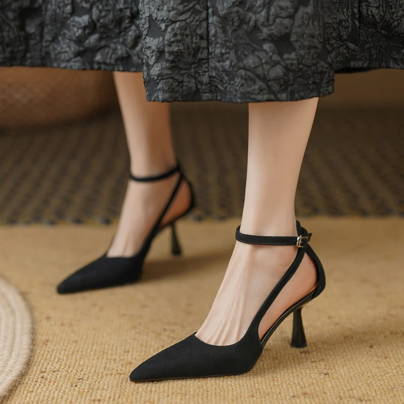 FEDONAS Ankle Strap Women Sandals Thin High Heels Pointed Toe Pumps Genuine Leather Elegant Spring Summer Shoes Woman Party Prom