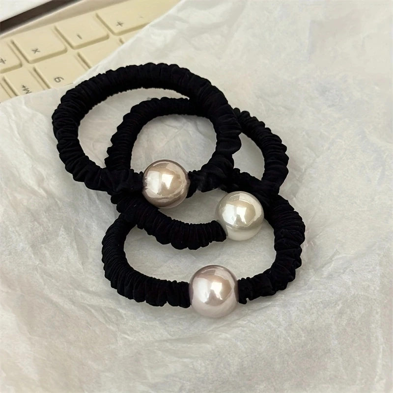 3pcs/set Pearl Skinny Scrunchies Soft Imitation Silk Hair Tie Rubber Bands Elastic Hair Band Sweet Women Hair Accessories