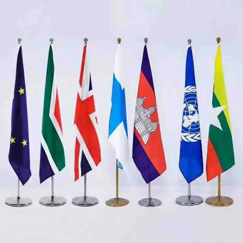 2m High Indoor Standing Flagpole Set - Silver/Gold for Conference Office with Stand Quality Indoor Flag Pole System