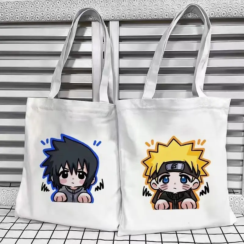 Naruto Canvas-Tasche, Hatake Kakashi und Uchiha Sasuke, Cartoon-Design, modisch, schlicht, große Kapazität, tragbar, ideal für unterwegs, Handtasche für Schüler. – Detail 2