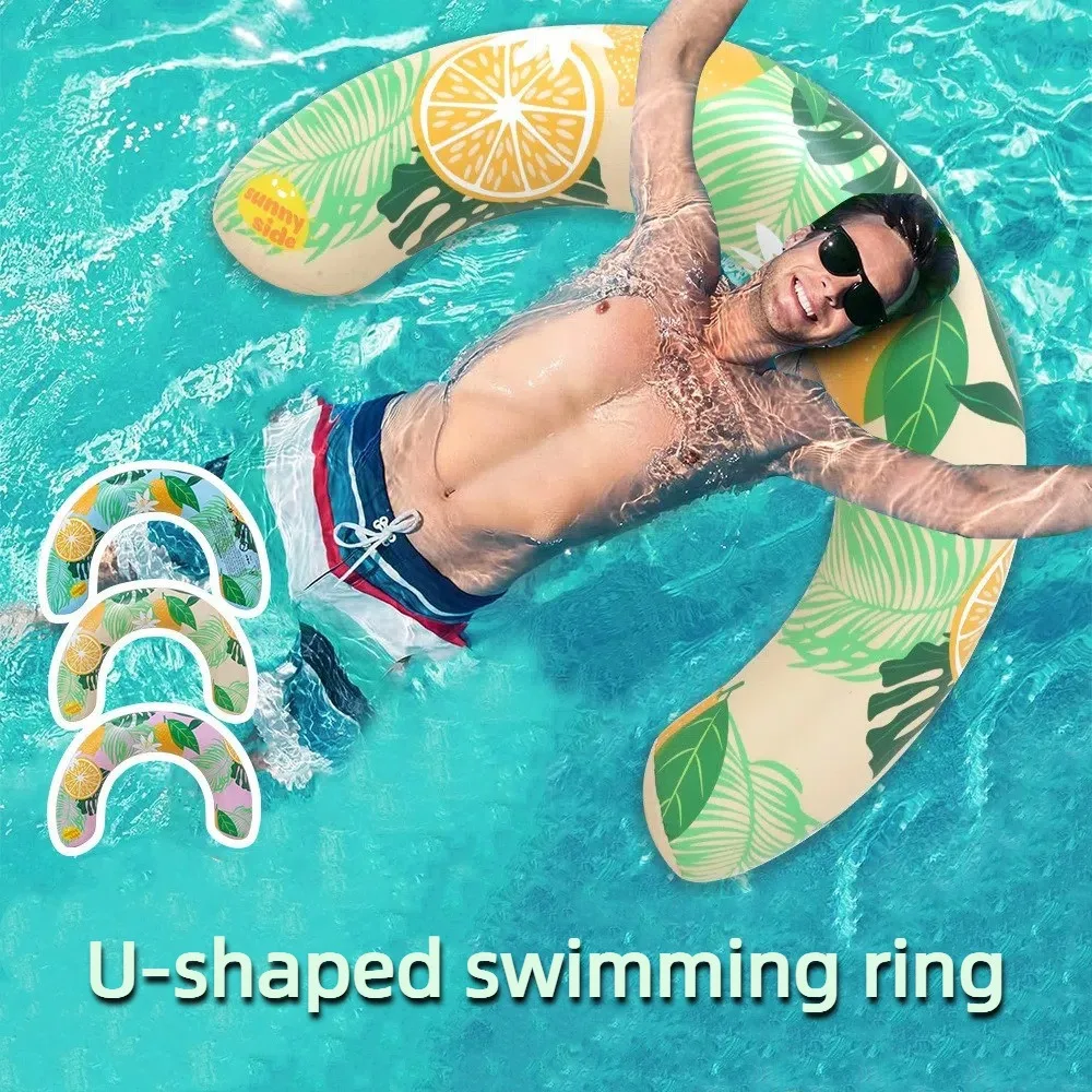 1pcs Inflatable U-Shaped Swim Ring Fruit Print Summer Pool Float Raft Stick Waterproof PVC 3 Colors Optional for Adults Kids Bea