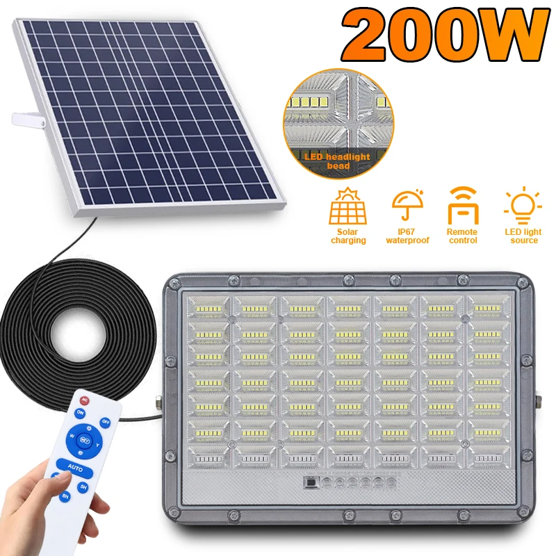 Solar Reflector Solar Aluminum Spotlights LED Light 5M Cord Outdoor Garden House Remote Control Waterproof Flood Light