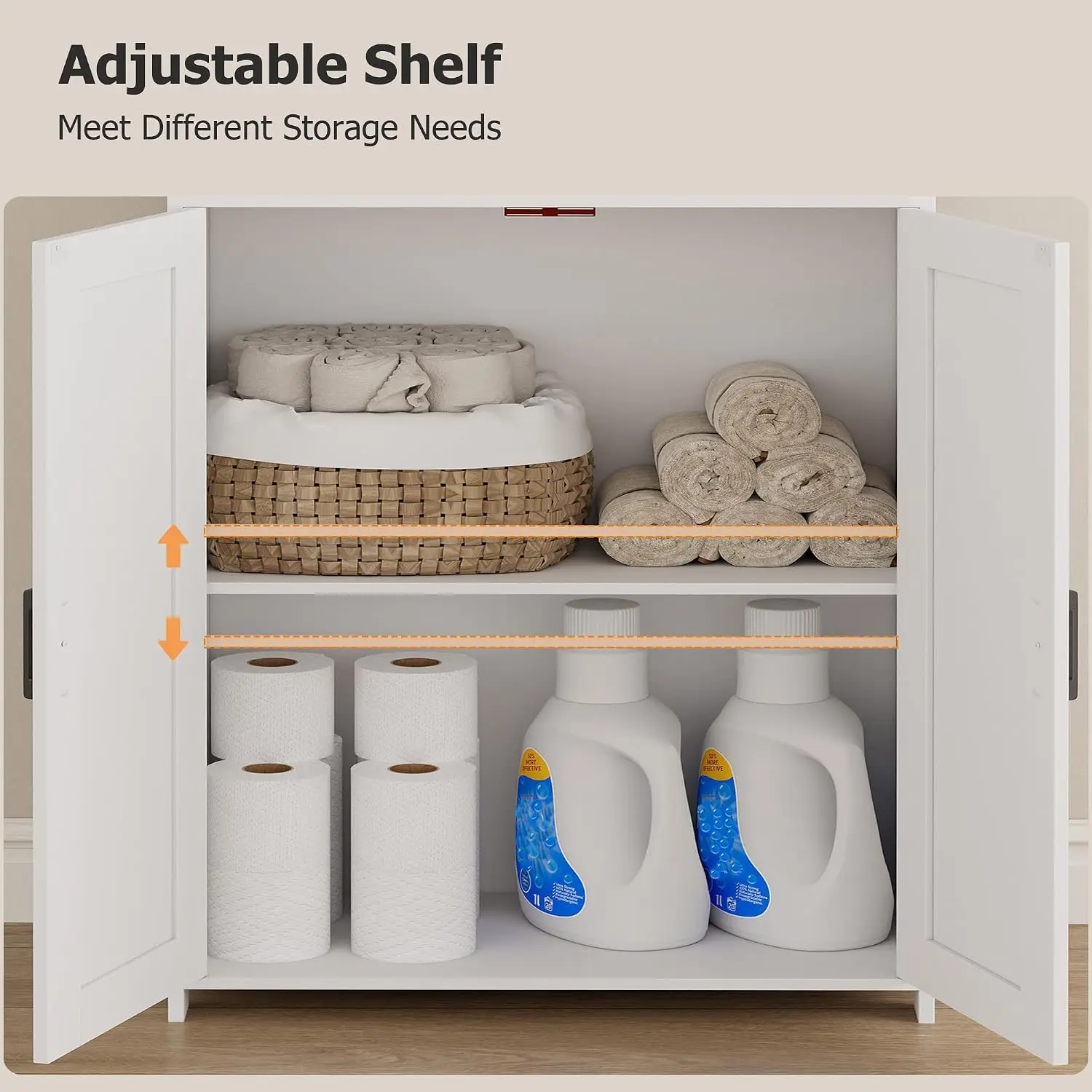 Tall Bathroom Storage Cabinet, Freestanding Floor Linen Tower Organizer With Adjustable Shelves And Double Doors, Farmhouse Pantry Cupboard Rack For Living Room Laundry Room, White view 4