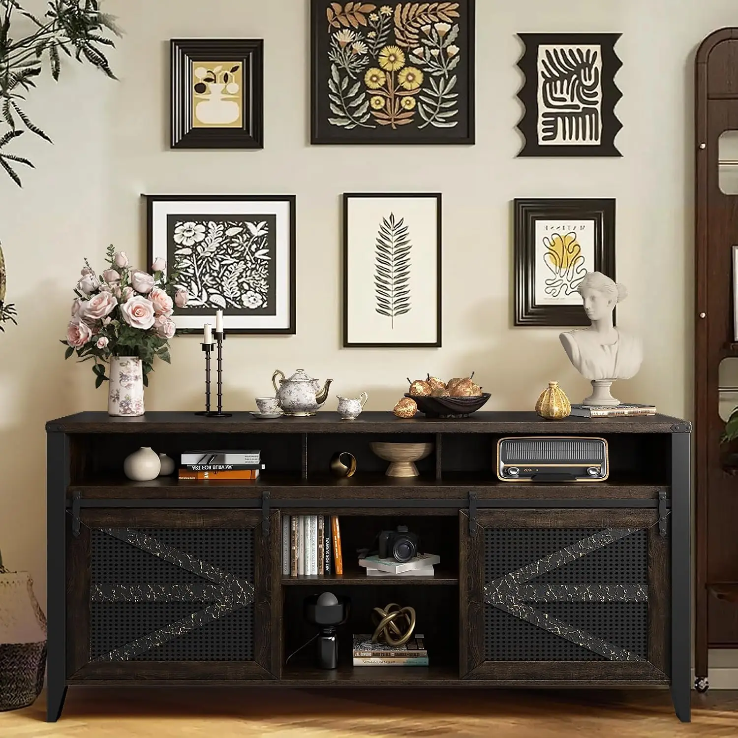 70 Inch TV Stand Sliding Barn Doors 6 Drawers Rustic Farmhouse Media Console Entertainment Center Living Room, Customized