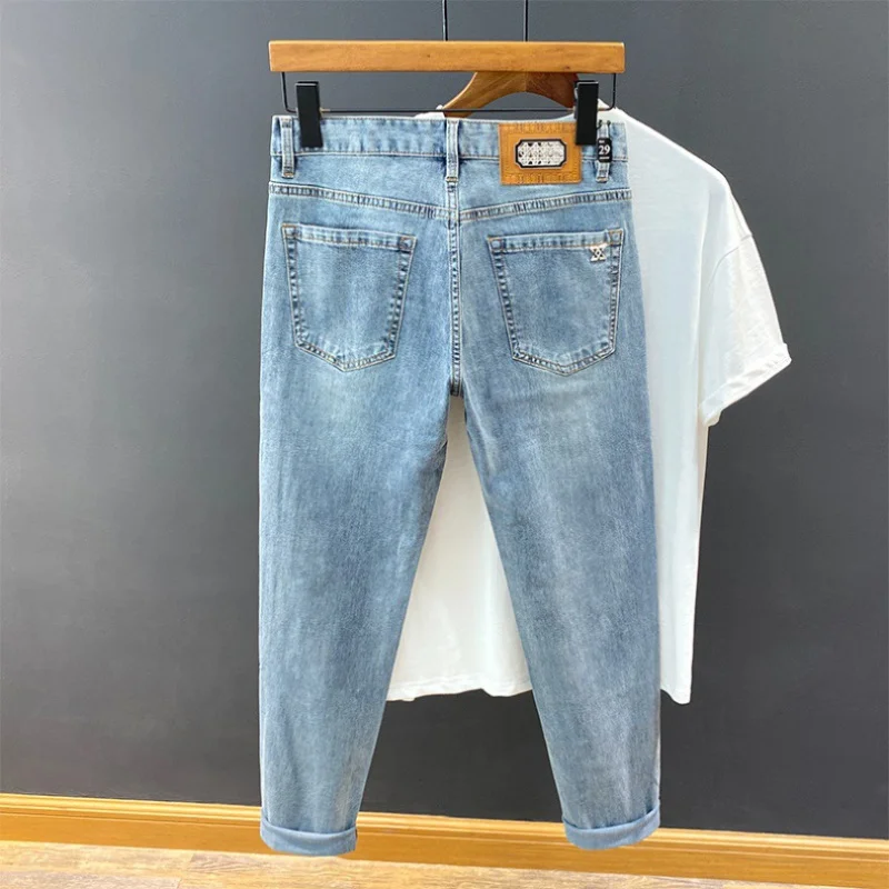 2024New High-End Retro Jeans Men's Thin Distressed Light-Colored Slim Fit Skinny Stretch All-Matching Light Luxury Trousers
