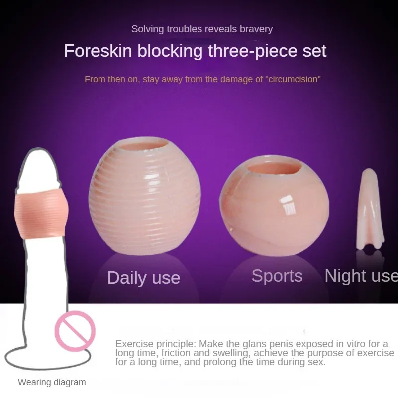 3 قطعة متعددة الوظائف القلفة تصحيح حلقات القضيب تأخير القذف ذكر العفة جهاز المسمار شكل خاتم الديك الجنس لعب للرجال #6