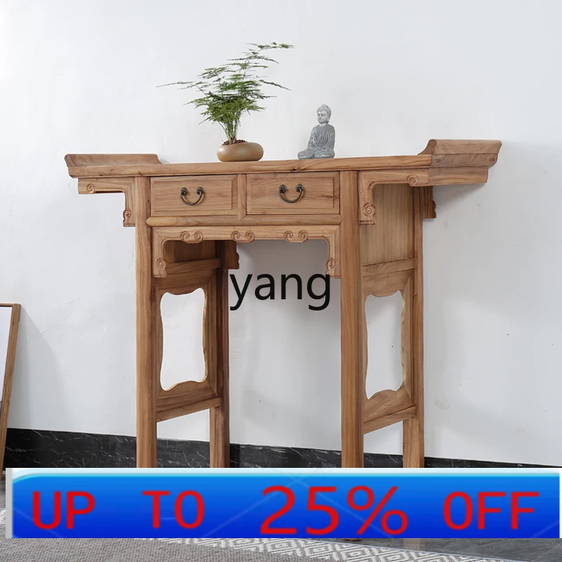 LMM Old Elm Warped Head Altar Antique Buddha Shrine Worship Table Solid Wood Buddhist Hall Incense Burner Table Customizable