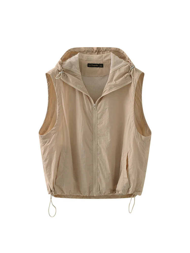 

Повседневный женский жилет с капюшоном без рукавов, легкий, дышащий, с защитой от солнца, модный универсальный топ на лето 2025