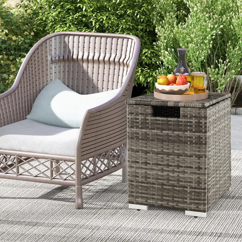 2-in-1 Patio Rattan Gas Propane Tank Cover for 20 lbs Propane Tanks-Gray