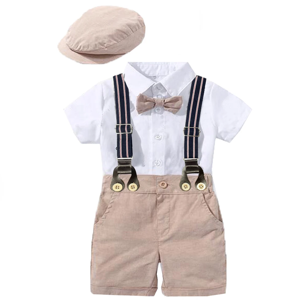 

Toddler Boys Romper Boutique Clothing Set Newborn Gentleman Solid Cotton Jumpsuit Shorts Set Baby 1st Anniversary Wedding Outfit