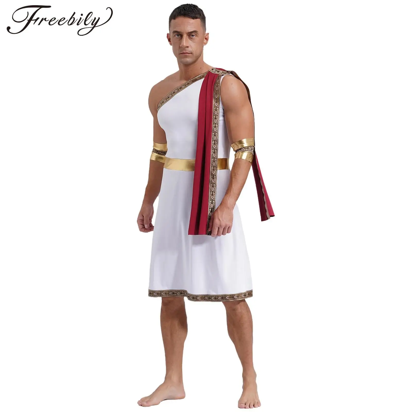 Mens Ancient Greek Toga with Wristband Roman King Prince Robe Costume Halloween Rome Spartan Warrior Costume