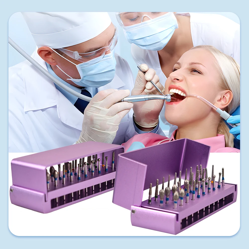 30pcs Dental Diamond Burs Drill Disinfection Block High Speed Handpiece burs Holder Alumimum Instrument Teeth Whitening Tool