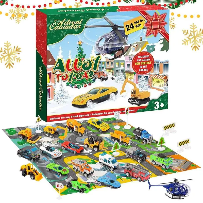 

Countdown Calendar Car Toys Set 24X Alloy Race Car Toys Countdown Calendar Decorative Multifunctional Advent Calendar Party