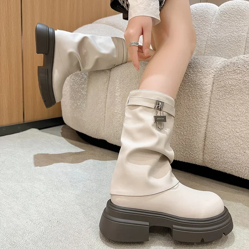 Women's Boots Autumn Winter New Fashion Boots Woman Biker Boots Ladies Round Toe Pipe Short Boots Platform Women's Footwear 2024