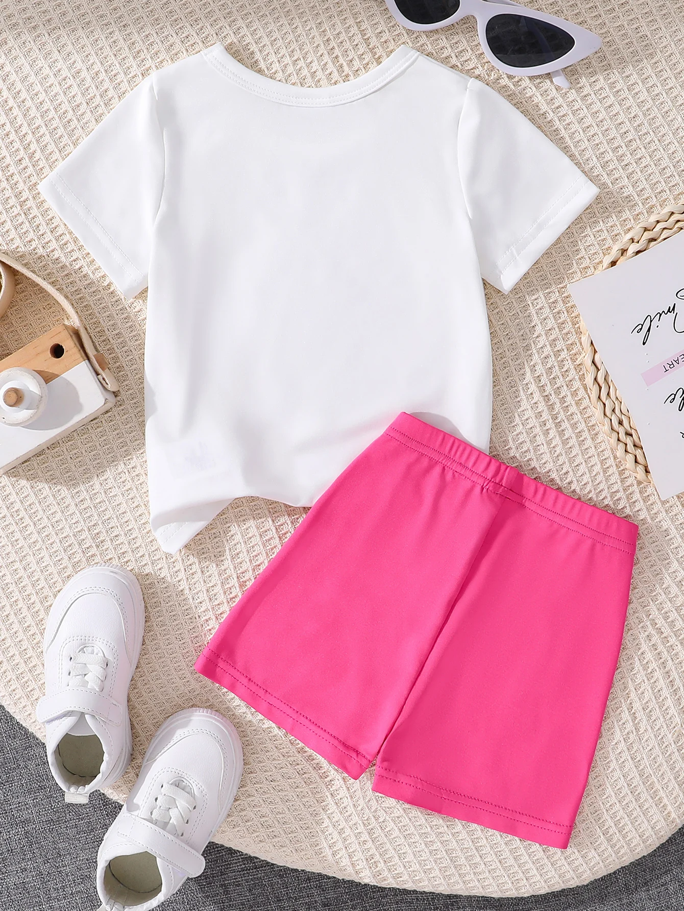 2PCS Summer Set Cute Flower Letter Pattern Top Baby Girls Short Sleeved Round Neck T-Shirt Casual Shorts Infants Children