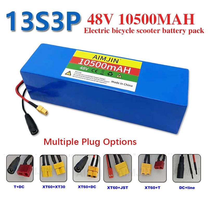 48V 10.5Ah/1050mAh 1000W 13S3P 18650 lithium-ion battery pack with BMS+charger