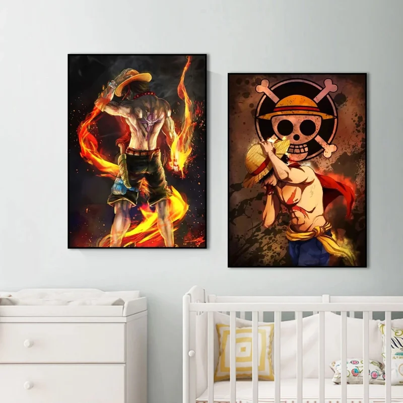 Anime One Piece Poster Wall Art Luffy Straw Hat Prints Japanese Cartoon Canvas Painting Room Home Decor Bedroom No Frame Picture