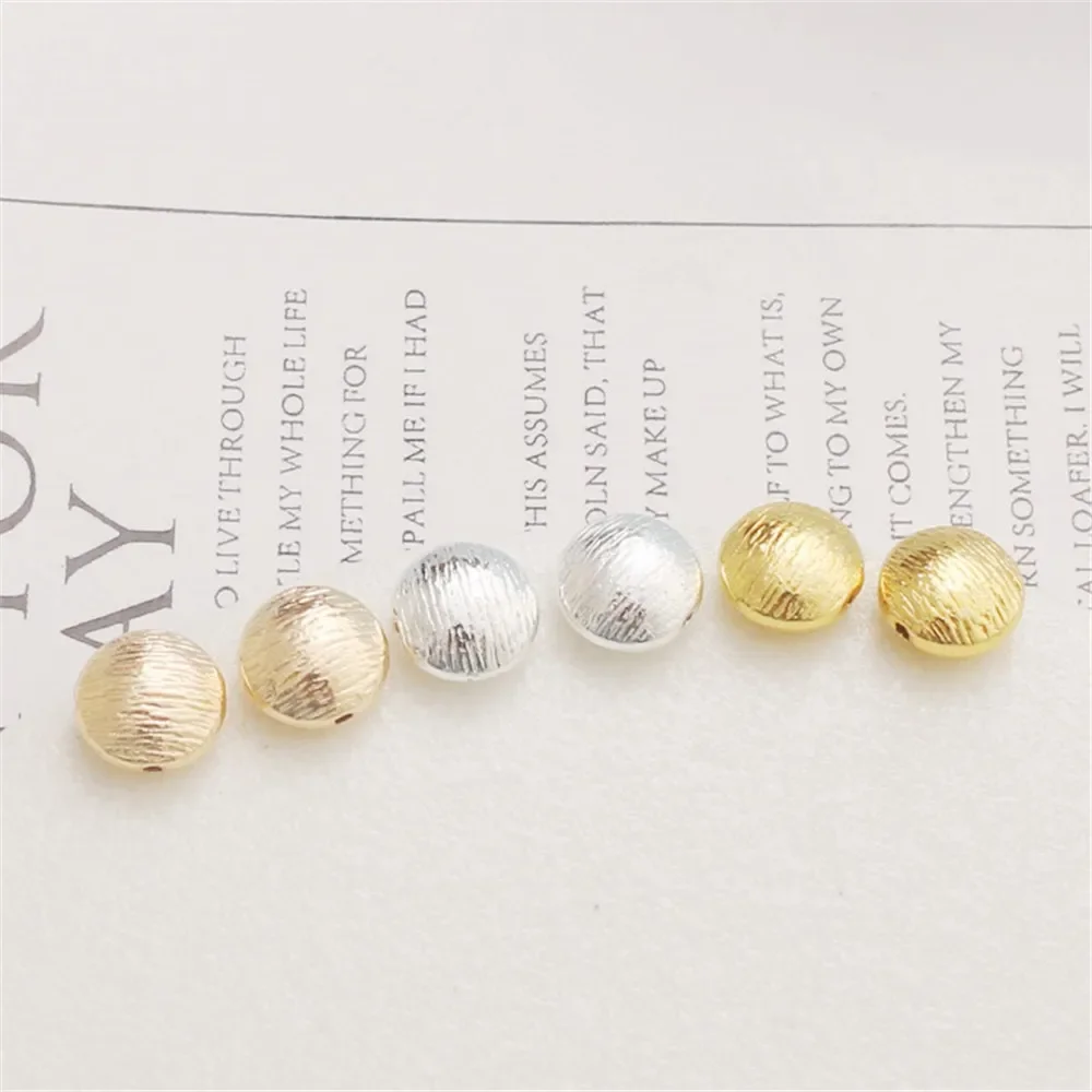 

14k Gold Color Brushed Striped Flat Beads 10mm Bead Bracelet Necklace Diy Jewelry Material Loose Bead Accessories