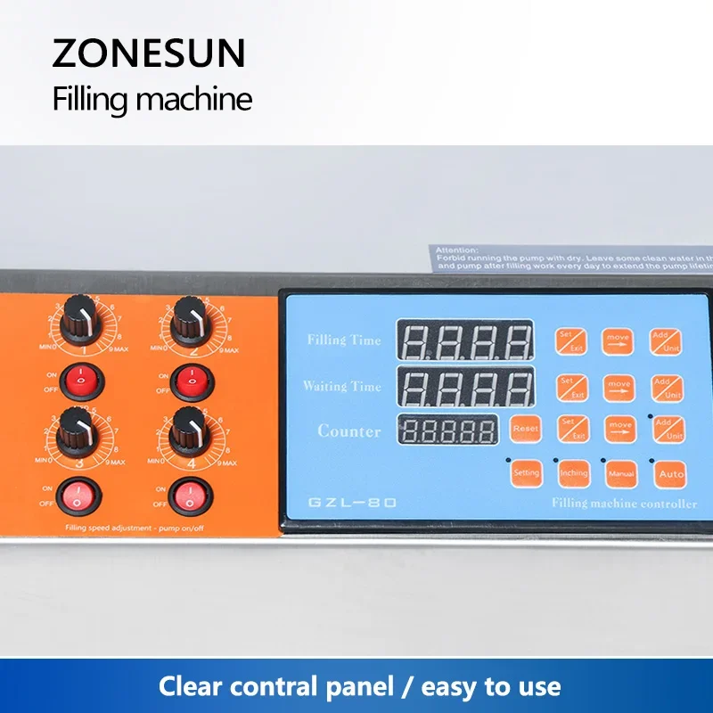 ZONESUN 4 فوهة الرأس آلة تعبئة السوائل العطور عصير الماء الضروري النفط الكهربائية مضخة التحكم الرقمي السائل حشو