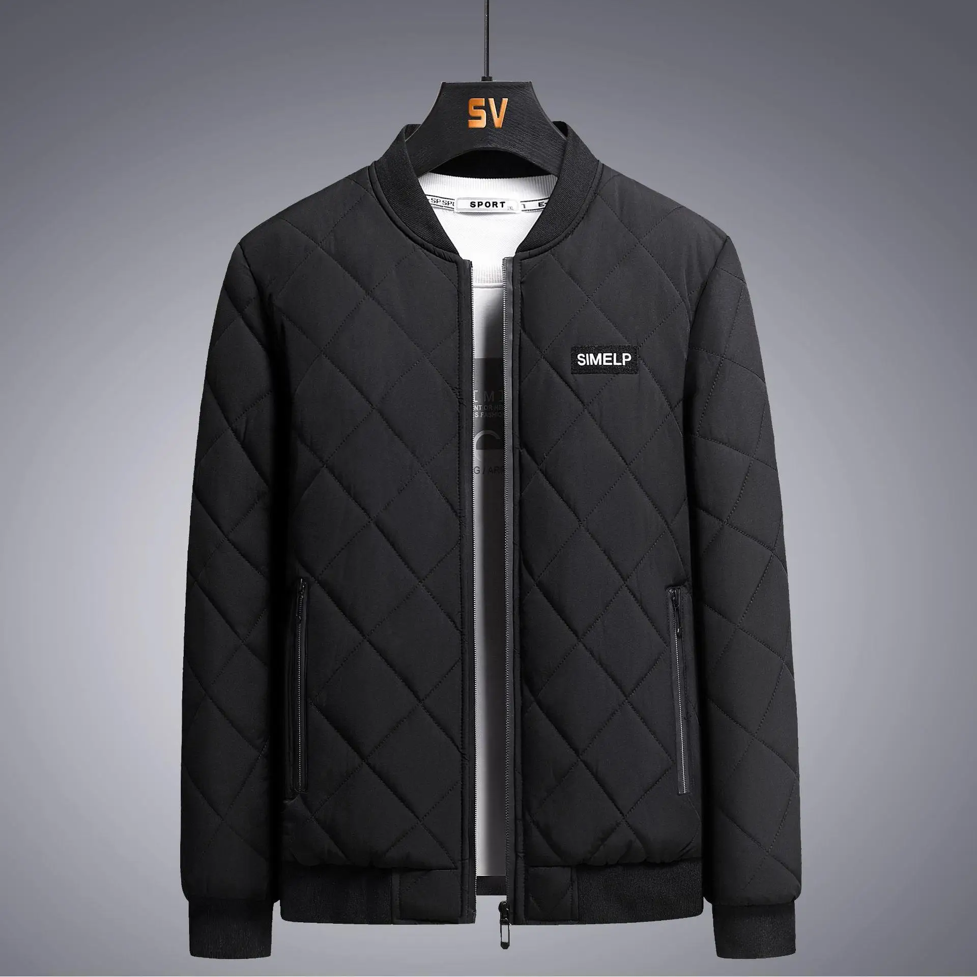 

Men's Plaid Cotton Jaet Large Size plus Size Fat Man Outerwear Winter Thin Cotton Coat Faion Urban Sle Long Zipper