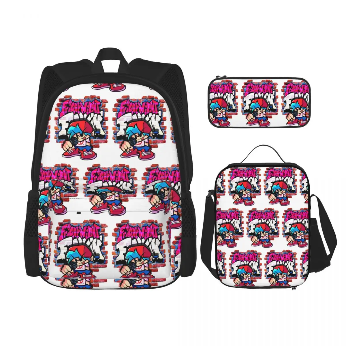BoyFriend FNF. Brick Wall Backpacks Kids Bookbag School Bags Rucksack Lunch Bag Pen Bag Three-Piece Set