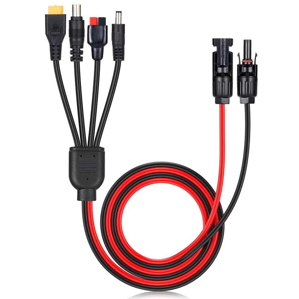 4-in-1 solar panel connector 100CM  XT60 Female Extension Cable Splitter Compatible 12AWG silicone tinned copper wire