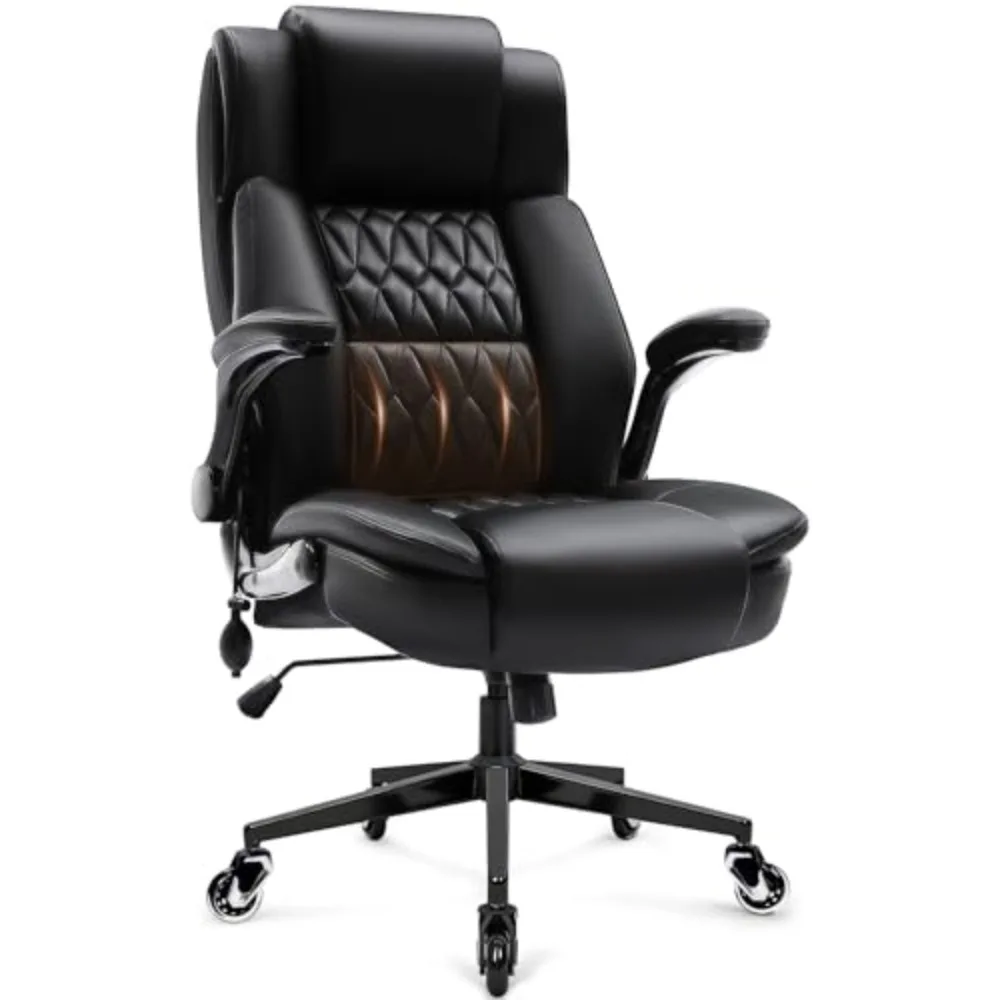 Large High Back Office Chair - Adjustable Lumbar Support, Flip Up Arms, Heavy Duty Metal Base, Breathable Bonded