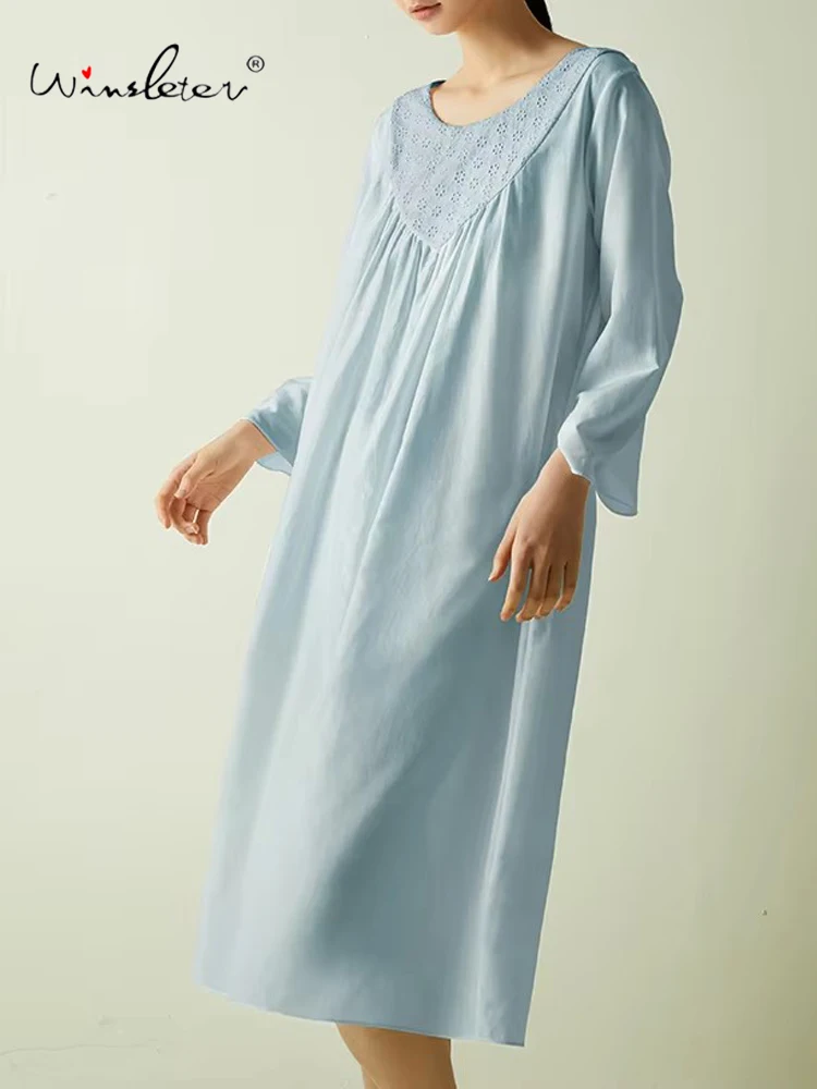 

Winsleter,Women Long Sleeve Embroidery,32%Mulberry Silk Pajamas,Sexy French Retro Court Style Nightgown,2024 Summer P48815QC