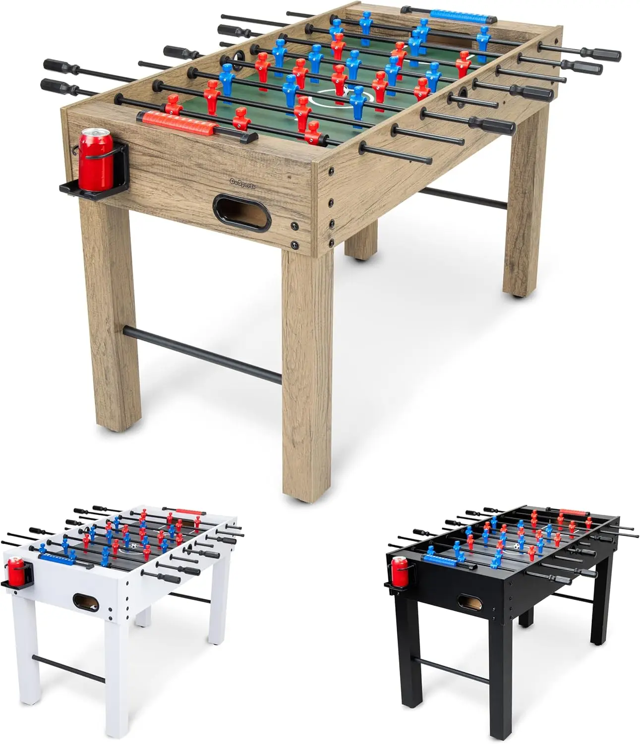 48 Inch Game Room Size Foosball Table - Includes 4 Balls and 2 Cup Holders – Black, Oak, or White