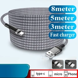 6A Fast Charging Cable USB Type C Micro USB Cable Braided Extended Data Cable for iPhone Samsung Switch PS5 1m 1.5m 2m 3m 5m 8m