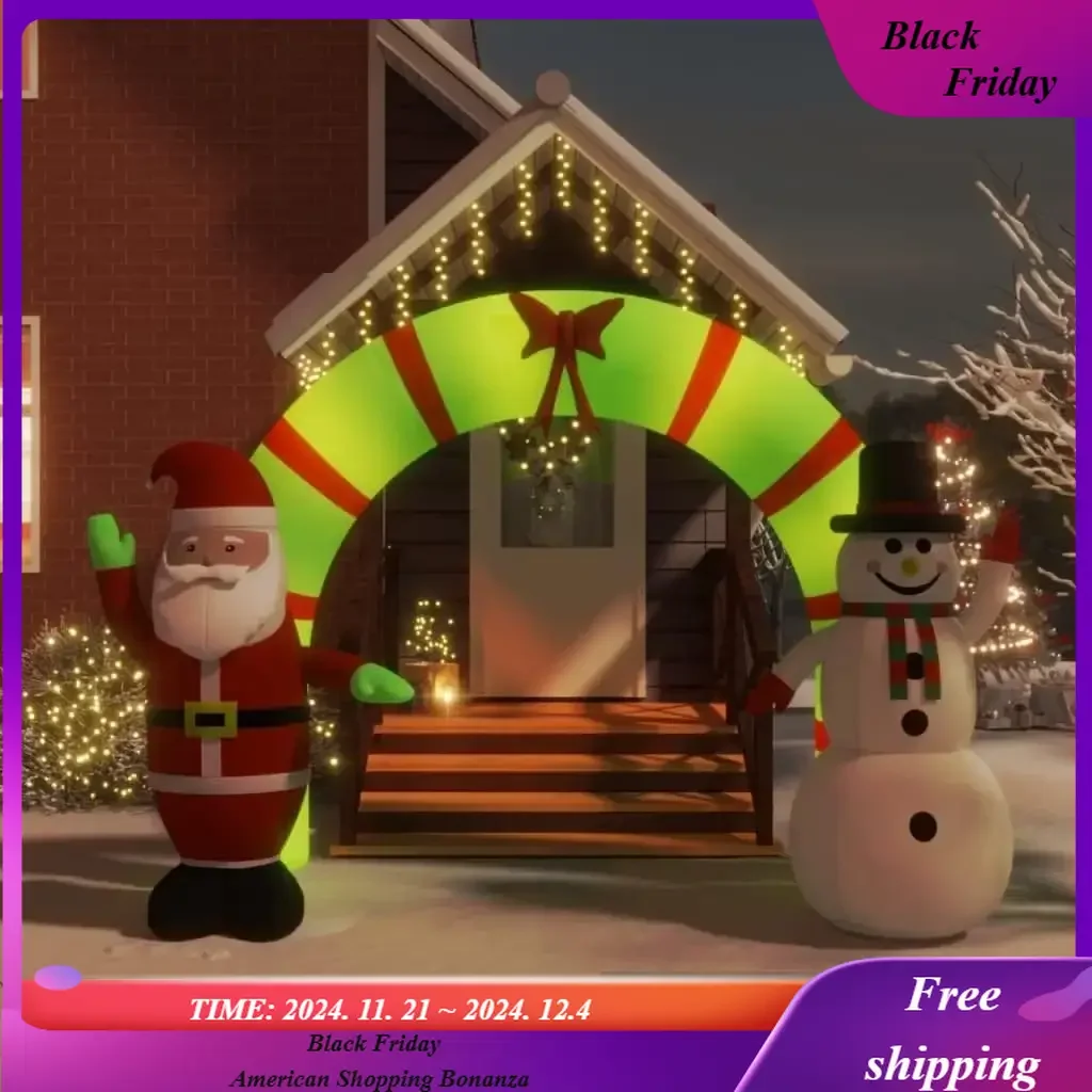 Navidad inflable Santa y muñeco de nieve arco puerta LED Santa y muñeco de nieve arco inflable iluminado decoración navideña