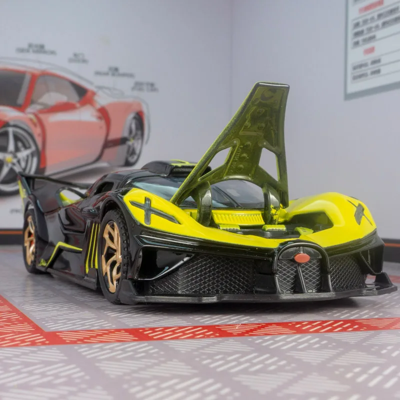 Modelo de carreras de aleación Bugatti bolide de simulación 1:32, colección de adornos de coche, puertas y capó de motor, maletero se puede abrir