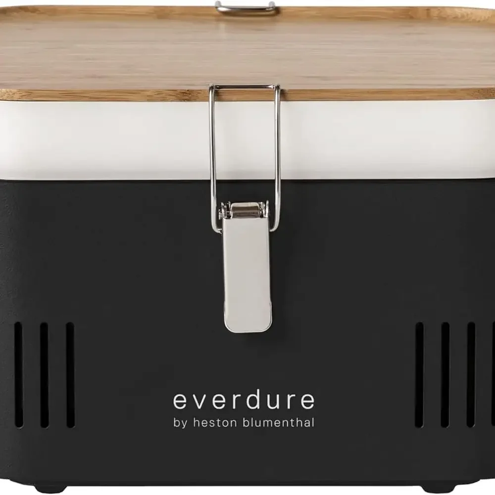 

Portable Charcoal Grill for Outdoors, Compact BBQ with Cutting Board and Storage, Ideal for Beach, Patio, Camping - Matte Black