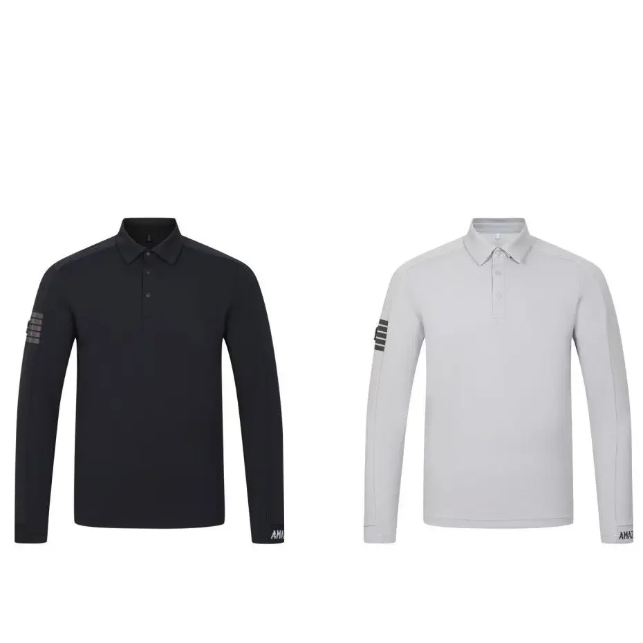 AMAZINGCRE Spring Top Quality Men's Golf Top Breathable Quick-Drying Perspiration Sports Long-Sleeved Polo Shirts