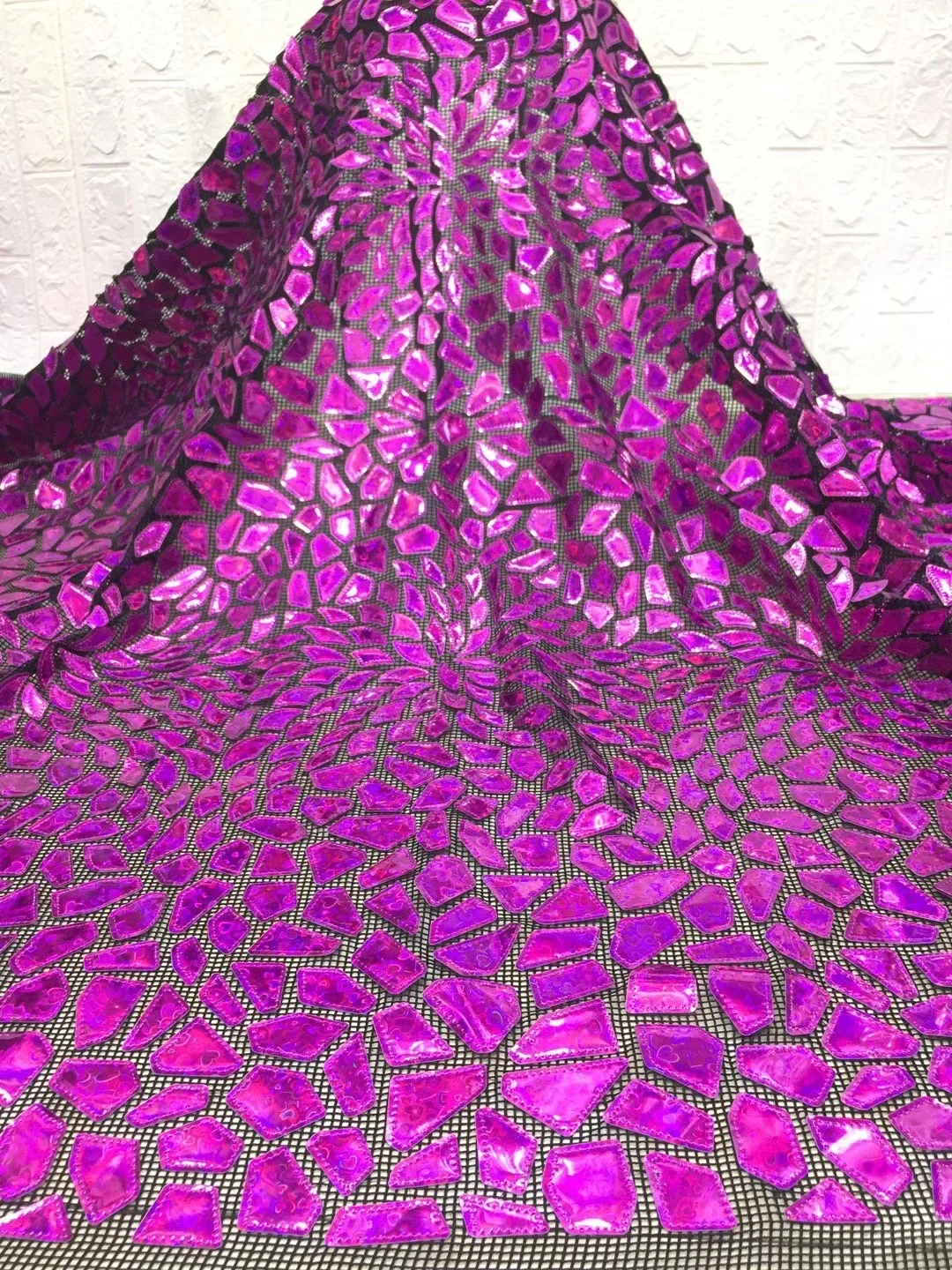 Shiny Silver Mirror Sequin Fabric Geometric Pattern Artificial Lace Clothing Jacket Background Designer Fabric Sold By Yard