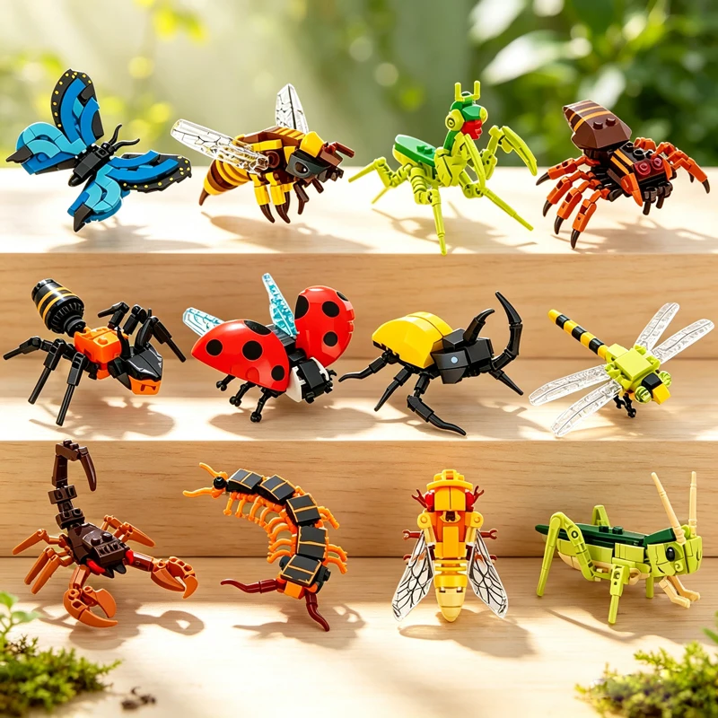 

Puzzle assembly insect models with building blocks and ornaments, butterfly toys for girls, beetle puzzle gifts for boys