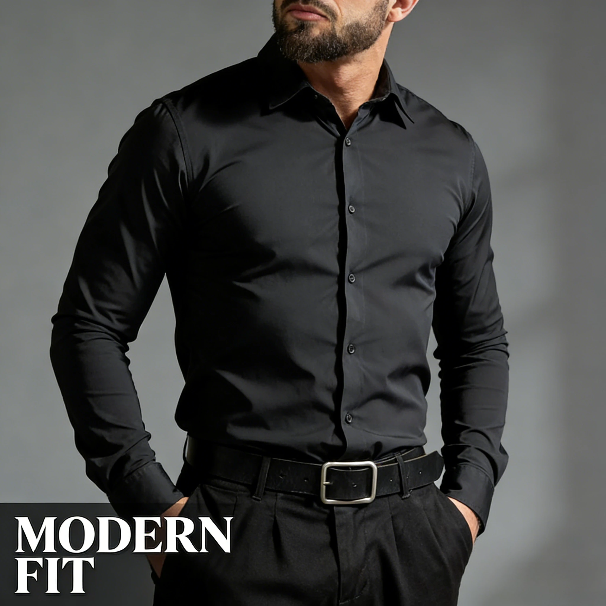 

Mens 4-Way Stretch Wrinkle Resistant Long Sleeve Shirts Mercerized Cotton Vertical Sense Casual Dress Shirts For Men