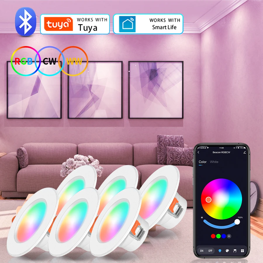 15W Tuya LED Downlight Bluetooth LED Inteligentna lampa sufitowa Czujnik ruchu 220V 110V Ściemnialna lampa RGB APP Zdalne sterowanie Smart Life