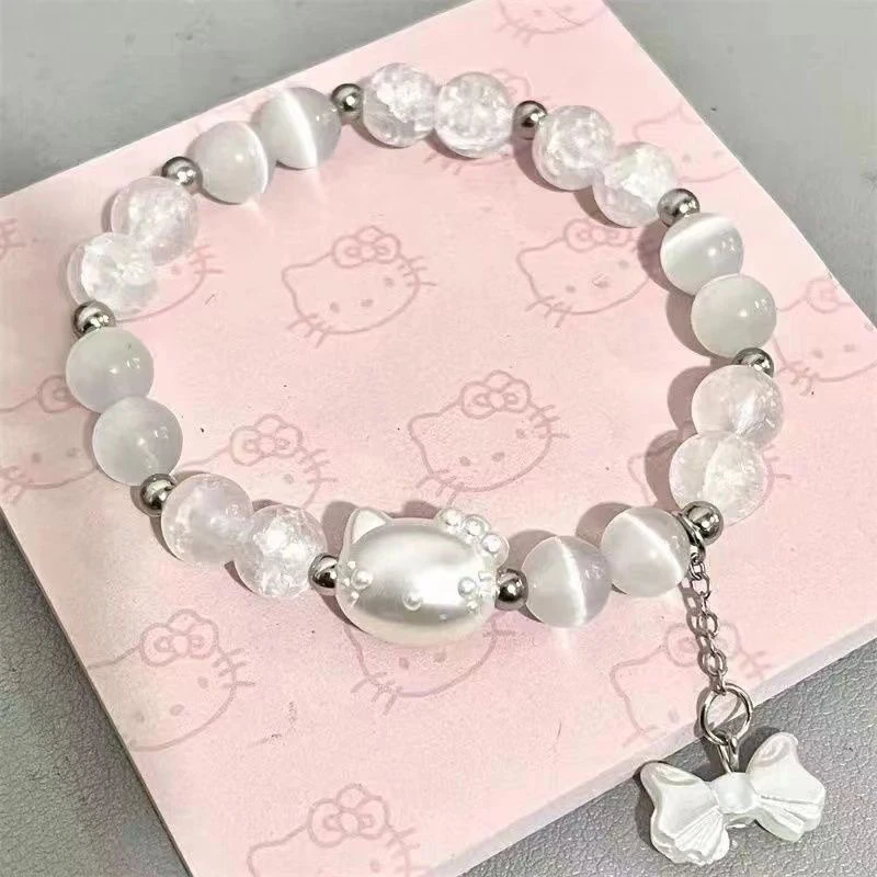 Cartoon Sanrio Jewelry Cute Bow Hello Kitty Bracelet Girly Heart Simple Sweet Beaded Bracelets Elegant Accessories Birthday Gift