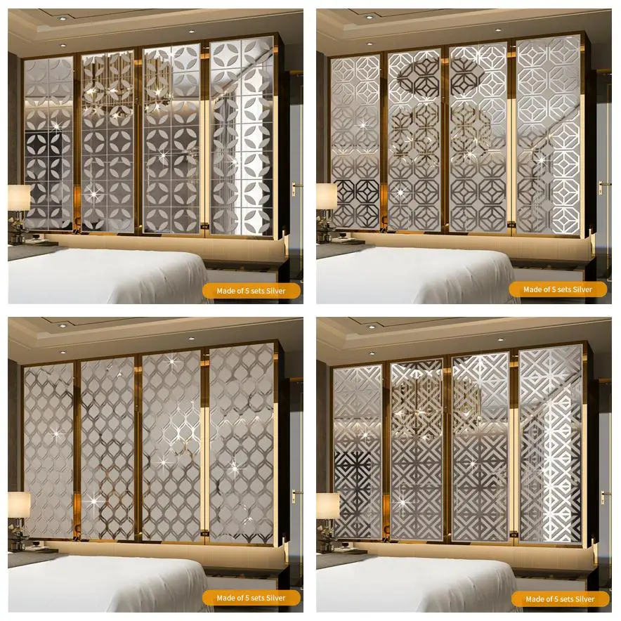 28x28cm כסף שחור אקריליק הולו מראה קיר מדבקות ריהוט קישוט קיר מראה מדבקות DIY Creative בית תפאורה 12/24PCS