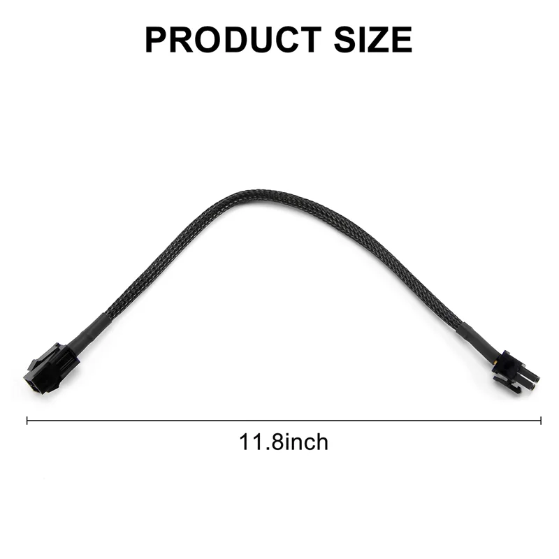 Sleeved ATX 4 Pin P4 Male to ATX P4 Female CPU Power Extension Cable Black