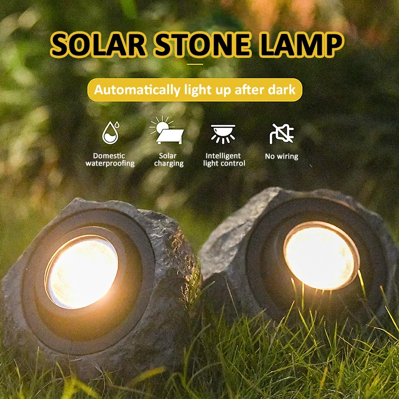 

Courtyard Resin Spotlight LED Solar Light Simulation Stone Lamp IP65 Waterproof Lighting for Outdoor Garden Lawn Lights 600MAH