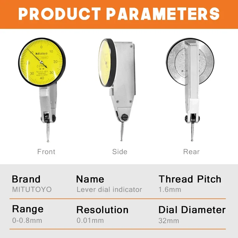 ميتوتويو No.513-404 الدقة مستقرة 0.01 لوحة 0-0.8 مللي متر 32/38 مللي متر مؤشر كادران ليفيير التناظرية Jauge A Cadran Outils De M