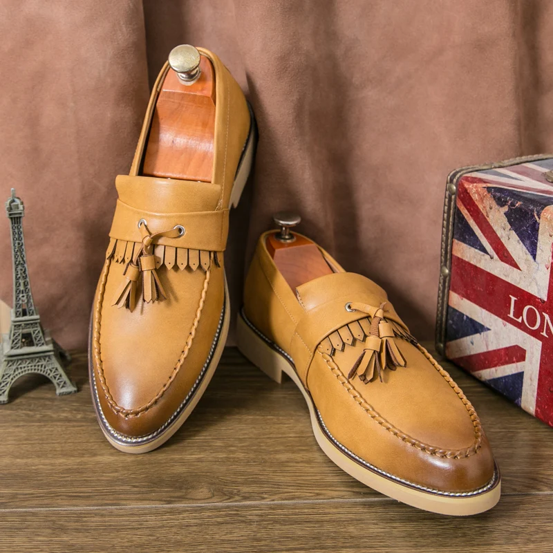 

Size 38-47 Classic Men Tassel Shoes PU European American One Step Lightweight and Comfortable Driving Travel Leather Shoes Men