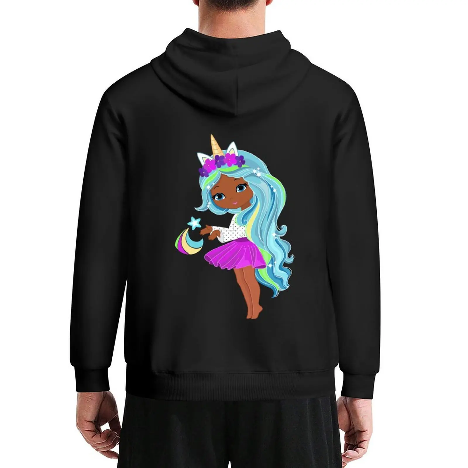 

Unicorn Girl Aqua Black Hoodie clothes for men mens clothing men's sweat-shirt set men clothes hoodie men